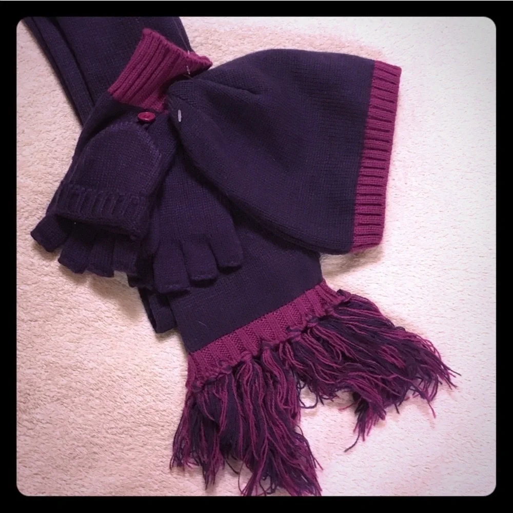 Purple & Pink Knit Winter Hat Scarf Glove Set | Girls | NWT